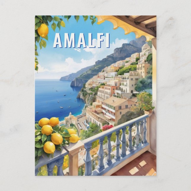 Cartão Postal Costa Amalfi Limão Balcony Sea View Retro Viagem (Frente)