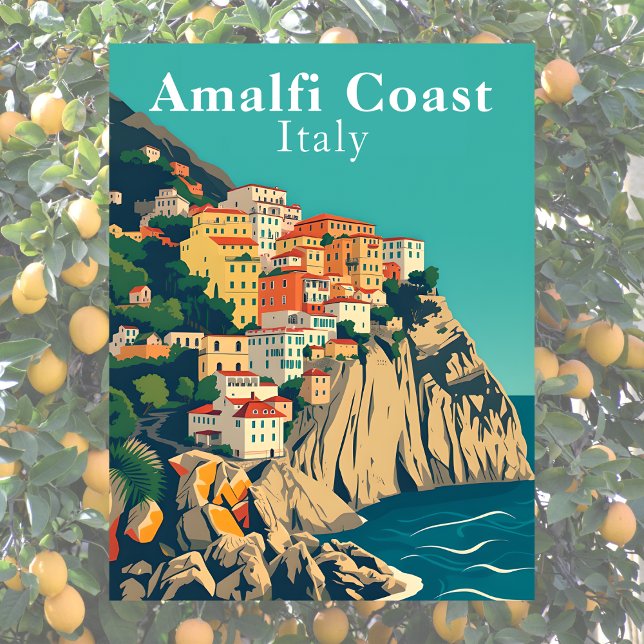 Cartão Postal Costa Amalfitana Itália Ícone Retrô Vista de Posit (Amalfi Coast Italy Retro Iconic Positano View Postcard)