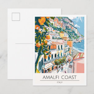 Cartão Postal Costa Amalfitana Itália Ilustração Arte Viagem
