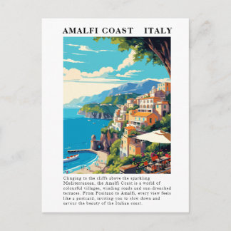 Cartão Postal Costa Amalfitana Itália Viagem Vintage