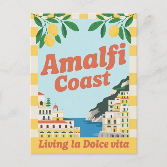 Cartão Postal Costa Amalfitana Itália Vida Retro la Dolce Vita (Frente)