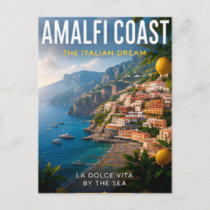 Cartão Postal 🌊 Costa Amalfitana Itália Vila Costeira 🍋