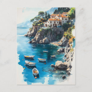 Cartão Postal Costa de Dreamy Amalfi: Design de pintura por aqua