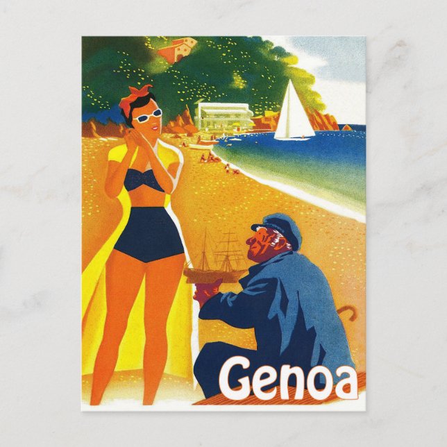 Cartão Postal Costa de Génova, Itália, velho capitão e jovem tur (Frente)