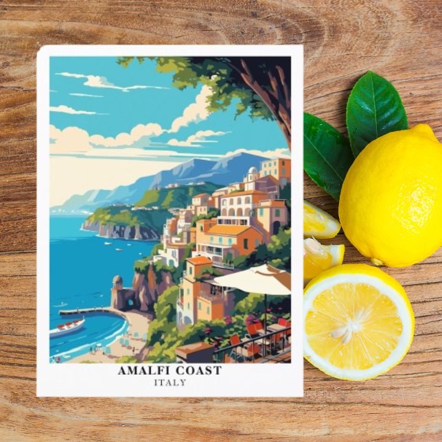 Cartão Postal Costa do Amalfi Itália Viagem Retro (Amalfi Coast Italy Postcard)