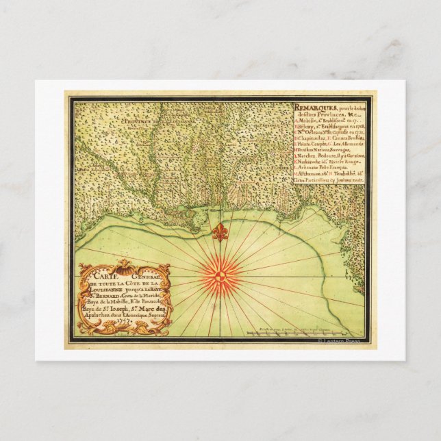 Cartão Postal Costa do Golfo dos Estados Unidos Mapa Panorâmico (Frente)