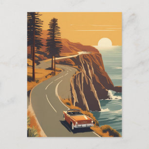 Cartão Postal Costa do Pacífico da Califórnia Retro Costeira