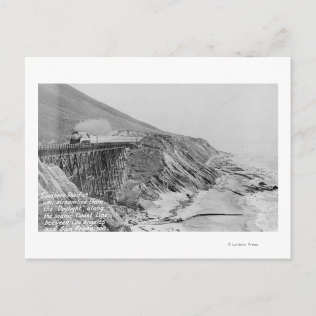 Cartão Postal Costa do Trem de Verão do Pacífico Sul (Frente)