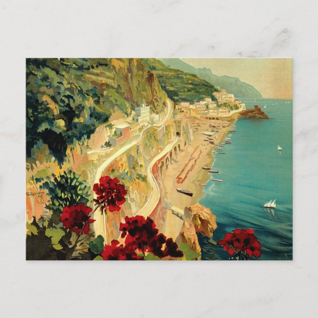 Cartão Postal Costa Italiana Amalfi, Viagens vintage Itália (Frente)
