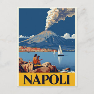 Cartão Postal Costa Italiana Nápoles Vesúvio Arte