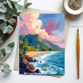 Cartão Postal Costa Montanhesa de Fiji Pintura de Viagem