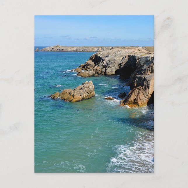 Cartão Postal Costa Rocky na península de Quiberon, em França (Frente)