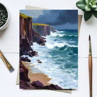 Cartão Postal Costa Tempestuosa | Pintura de Ondas do Oceano na