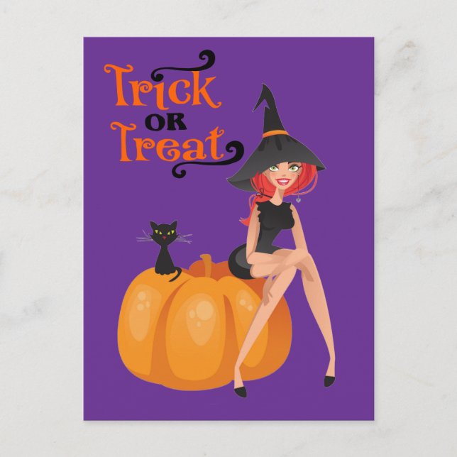 Cartão Postal Costume de Halloween Fantasioso Feiticeira Fofa Ro (Frente)