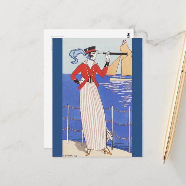 Cartão Postal Costume de Yacht por George Barbier (Frente/Verso In Situ)