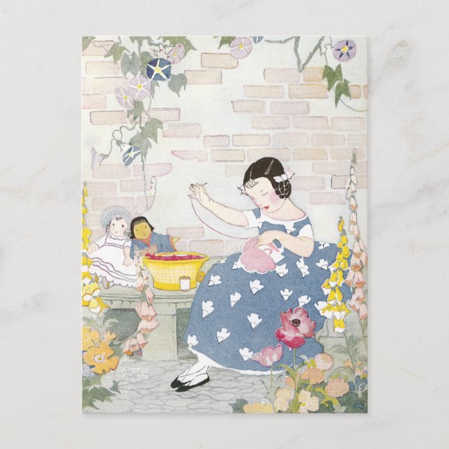 Cartão Postal Costurando um Jardim de Foxglove & Poppies (Frente)