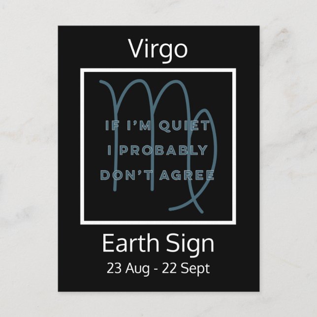 Cartão Postal Cota Diária de Sinal Virgo Zodiac em Azul e Branco (Frente)