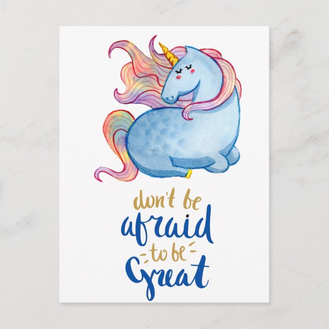 Cartão Postal Cotação Inspiracional Unicorn Azul (Frente)