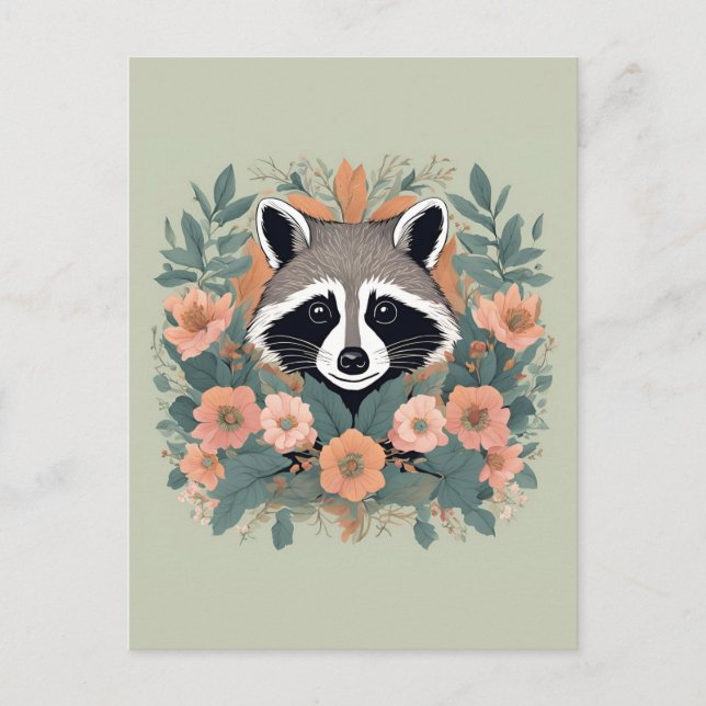 Cartão Postal Cottagecore Cute Raccoon (Frente)
