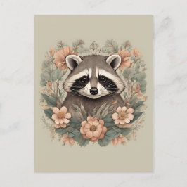 Cartão Postal Cottagecore Cute Raccoon