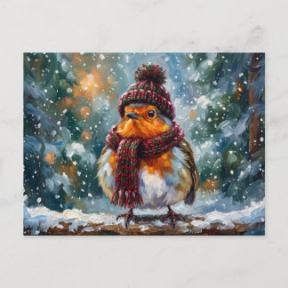 Cartão Postal Cottagecore Inverno Robin Pássaro Yule Feriado