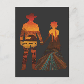 Cartão Postal Country Cowboy & City Girl Silhouette