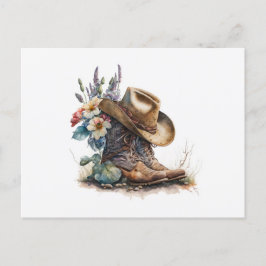 Cartão Postal Country Cowgirl Boots Flower Hat Texas