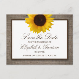 Cartão Postal Country Rustic Sunflower Em Burlap Salvar Data