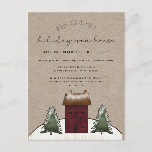 Cartão Postal Country Saltbox Rustic Family Holiday Open House (Frente)