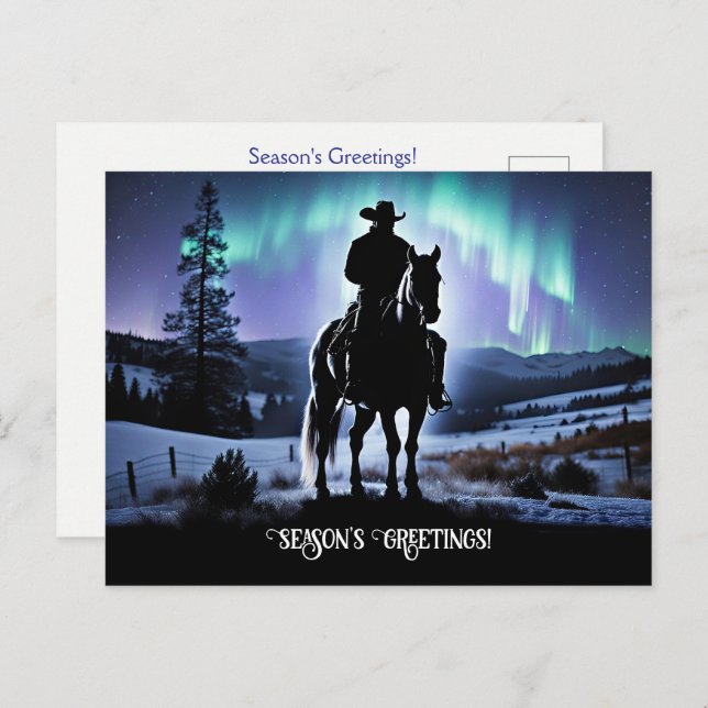 Cartão Postal Country Western Cowboy Christmas Seasons Greetings (Frente/Verso)