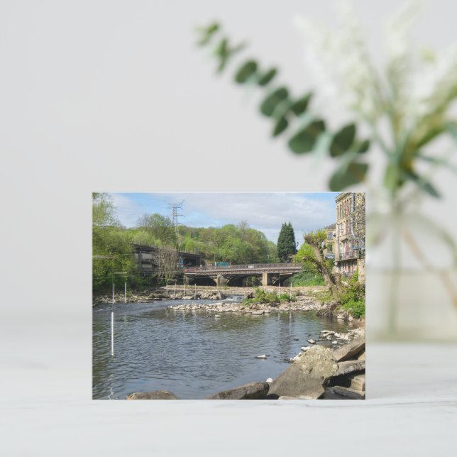 Cartão Postal County Bridge and the River Calder, Sowerby Bridge (Em pé/Frente)