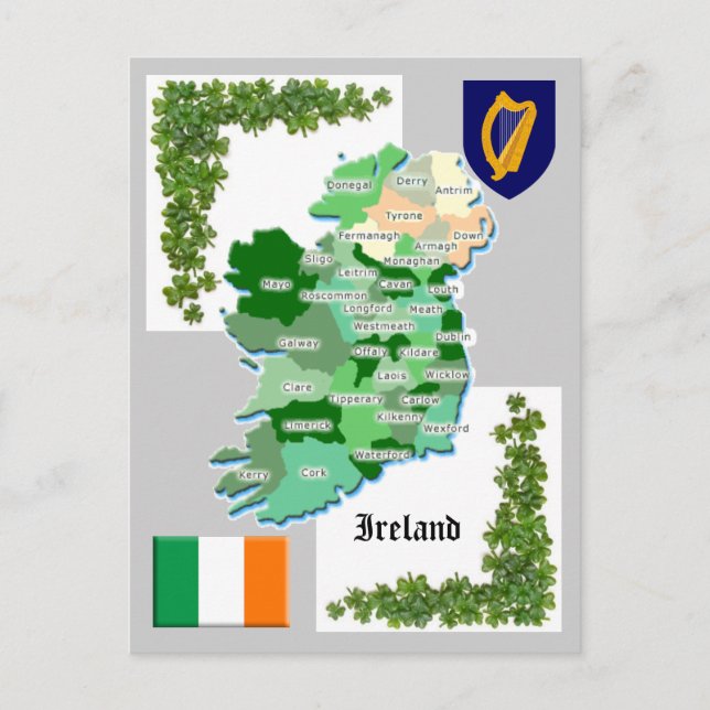 Cartão Postal County Map of Ireland (Frente)