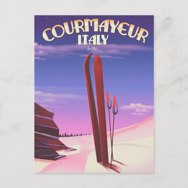 Cartão Postal Courmayeur - poster de esqui italiano (Frente)