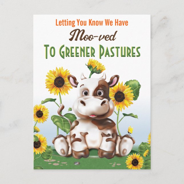 Cartão Postal Cow Sunflower Change of Address (Frente)