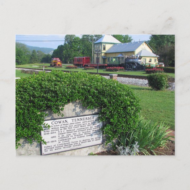 Cartão Postal Cowan, TN - Depósito de Comboios Históricos (Frente)