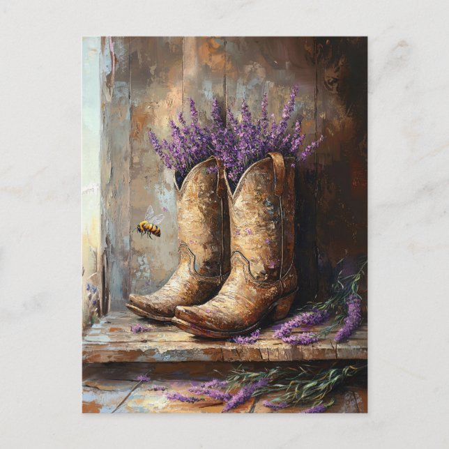 Cartão Postal Cowboy Boots Lavanda e Abelha Mel (Frente)