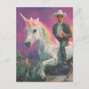 Cartão Postal Cowboy cavalga um Unicórnio no Deserto