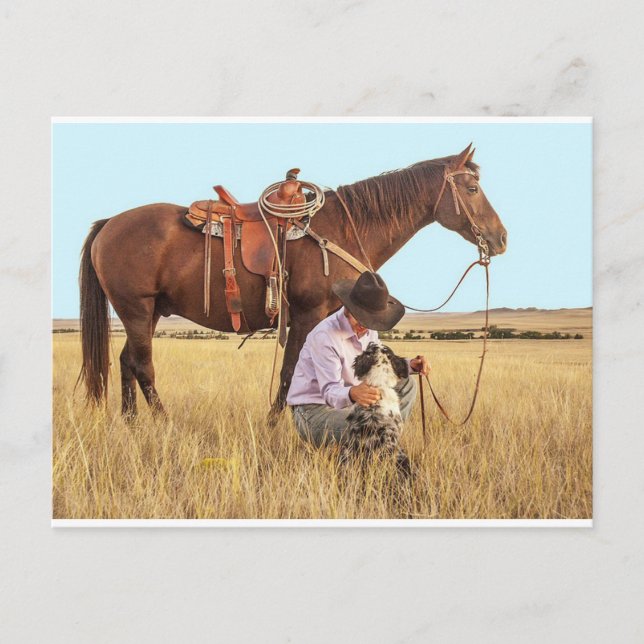 Cartão Postal Cowboy, Cavalo e Cão (Frente)