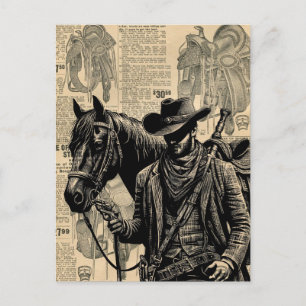 Cartão Postal Cowboy com selas de cavalo com arte ocidental