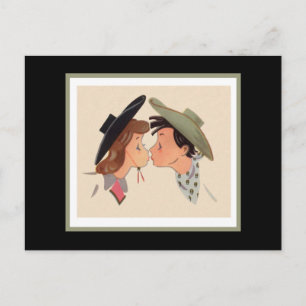 Cartão Postal Cowboy e Cowgirl beijando