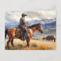 Cowboy em Buckskin Horse