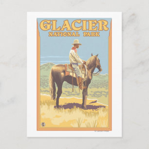 Cartão Postal Cowboy em Horseback - Parque Nacional Glacier,