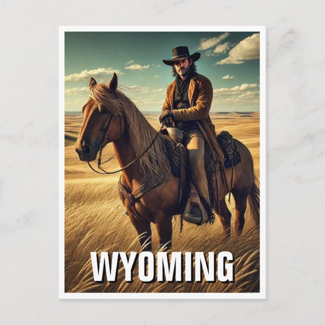 Cartão Postal Cowboy em Wyoming Viagem Souvenir (Frente)
