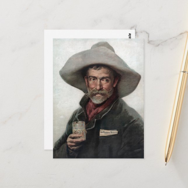 Cartão Postal Cowboy Ranchero Espanhol em Saloon do Velho Oeste (Frente/Verso In Situ)