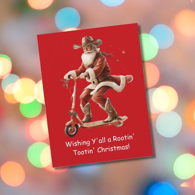 Cartão Postal  Cowboy Santa on Scooter Christmas Greeting (Criador carregado)