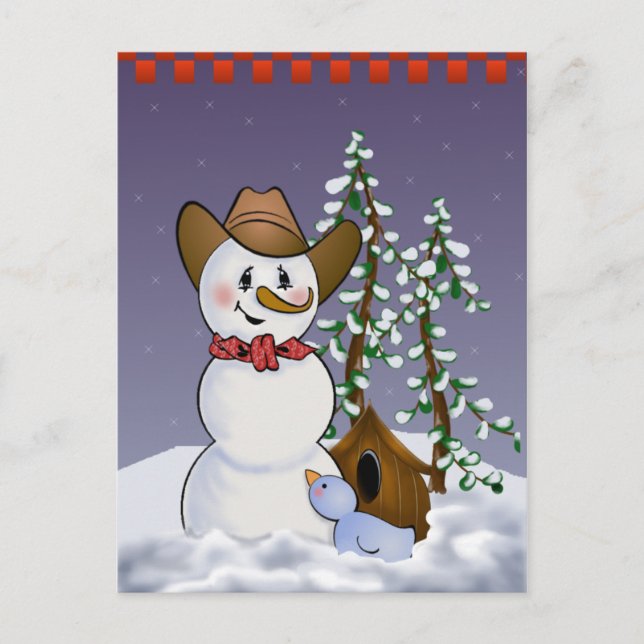 Cartão Postal Cowboy Snowman com Red Bandana (Frente)