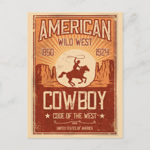 Cartão Postal Cowboy Wild West Americano