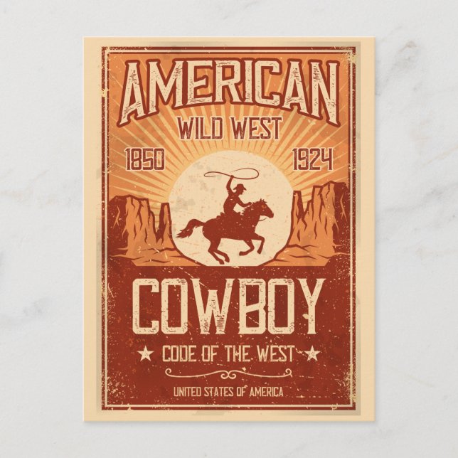 Cartão Postal Cowboy Wild West americano (Frente)