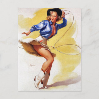 Cartão Postal Cowgirl com o Pin-Up de Laço