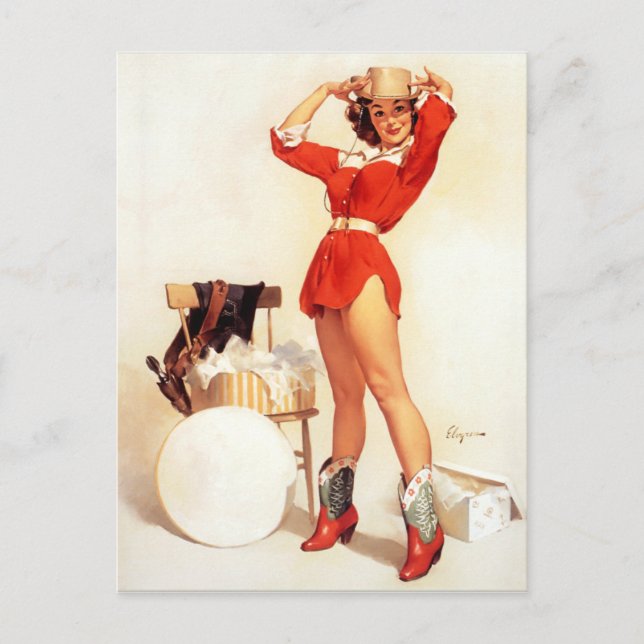 Cartão Postal Cowgirl Hat Pin Up (Frente)